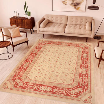 handmade Transitional Kafkaz Chobi Ziegler Beige Red Hand Knotted RECTANGLE 100% WOOL area rug 8 x 9